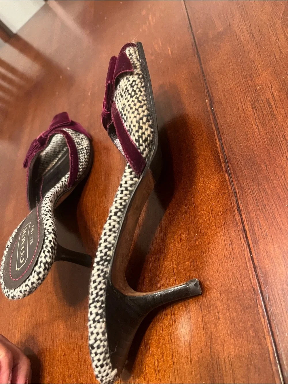 Coach candi tweed kitten heels sandles velvet bow made in Italy 8.5 soho y2k vtg